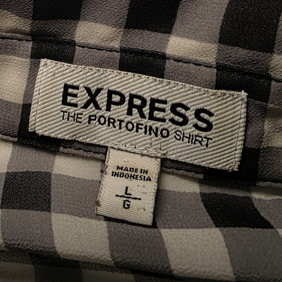 Express Buffalo Black And White Check Portofino Sheer Button Down Shirt- Size Lg - Picture 5 of 8